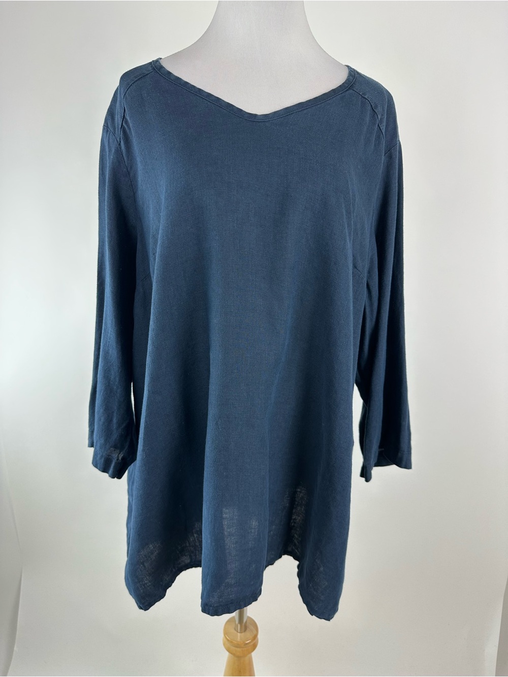 FLAX Navy Linen Top Size 1X